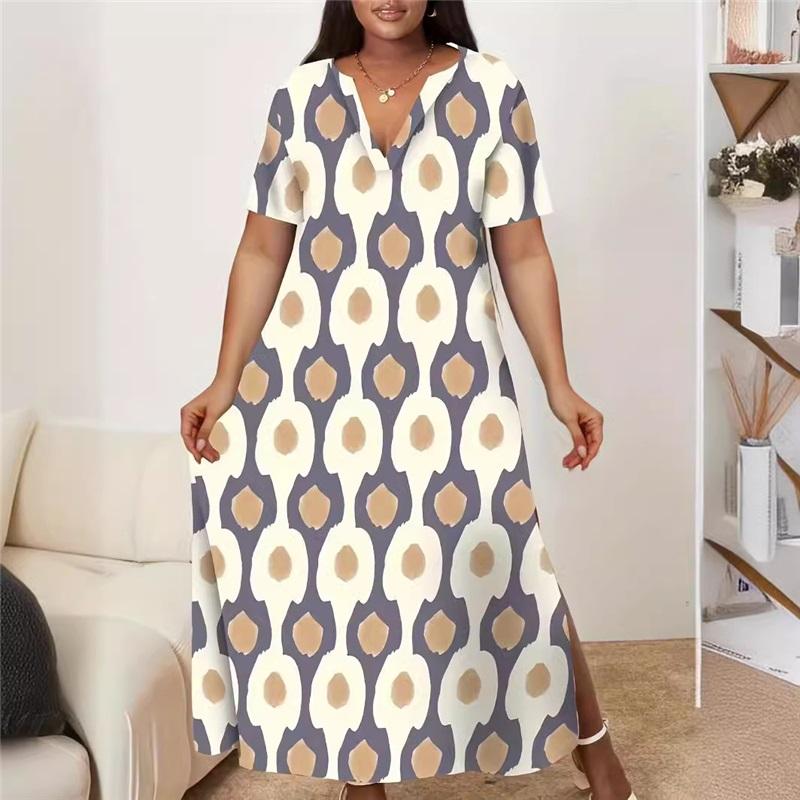 Платье с длинными рукавами и V-образным вырезом с уникальным принтом для женщин