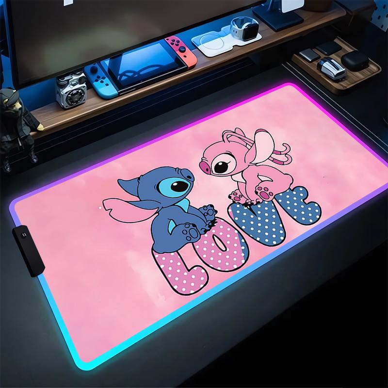RGB Стич Светящийся Коврик для Мыши ПК Кавайи Аниме Цветной Коврик для Мыши XXL Игровой Шкаф Ковер для Клавиатуры Ноутбука Игровой Расширенный Коврик для Стола