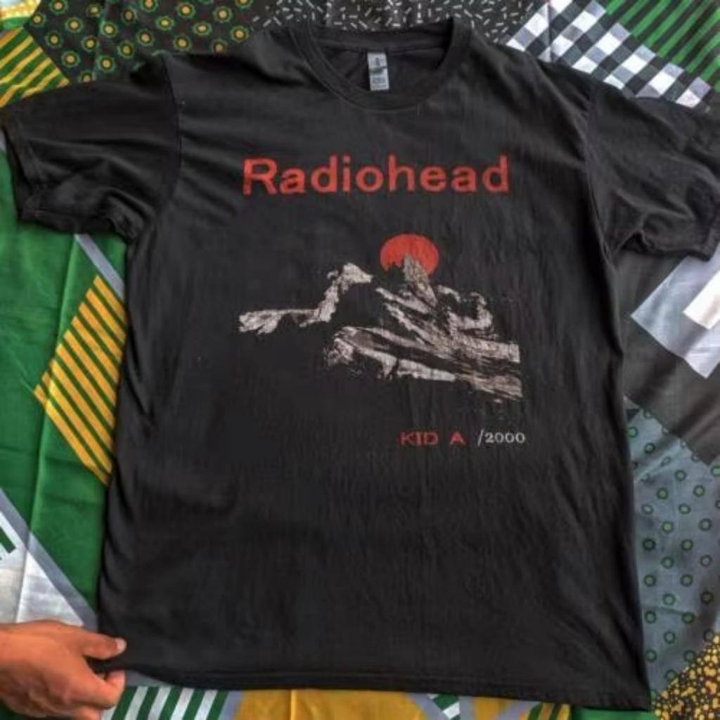 Radiohead Kid A Album Tour Rare Navy Blue T-Shirt Short Sleeve T-Shirt Women Same High Quality Unisex Cotton Summer
