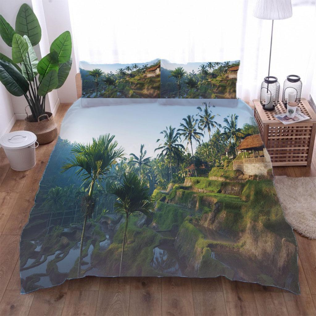 Комплект постельного белья с принтом «Пляж с кокосовыми пальмами» и 3D-принтом, мягкое одеяло, наборы пододеяльников для дома, размер «королева-королева», детская комната для девочек, декор