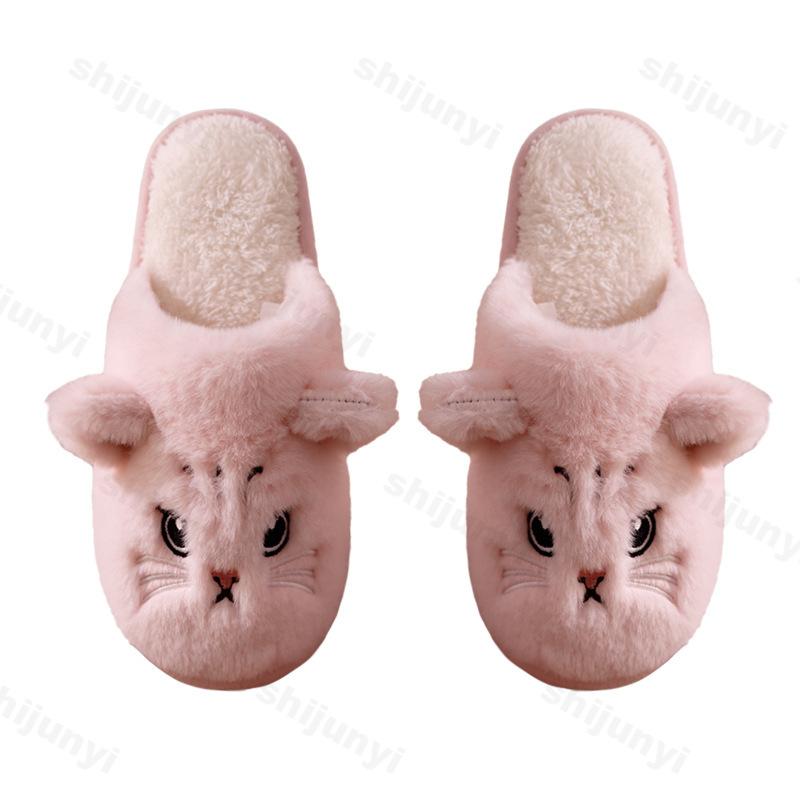 Модные женские хлопковые тапочки, мультяшные кошачьи, парные, нескользящие, теплые, домашние тапочки для помещений, плюшевые, пушистые, 2025, зимние, удобные тапочки для пола