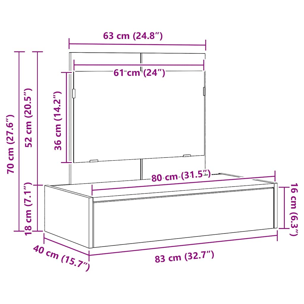 Dressing Table Grey 83 x 40 x 70 cm Engineered Wood