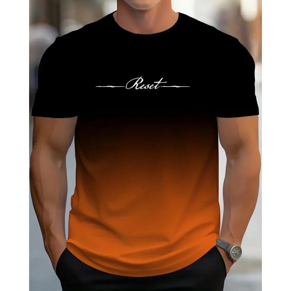 Men Short-Sleeved Letter Gradient Print Fashion Creative Summer Outdoor Sports T-Shirt Breathable And Comfortable 2024 New Model