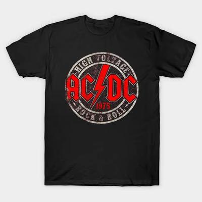 Винтажная футболка ACDC 1975Хип-хоп Мужской Топ с круглым вырезом Футболка с коротким рукавом Готика Уличная одежда Повседневные принты Подходит