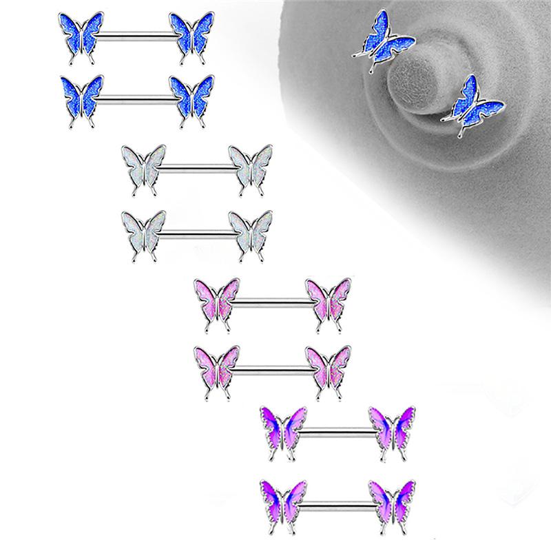 Enamel Butterfly Nipple Barbell Bar Stainless Steel Piercing Ring Body Jewelry