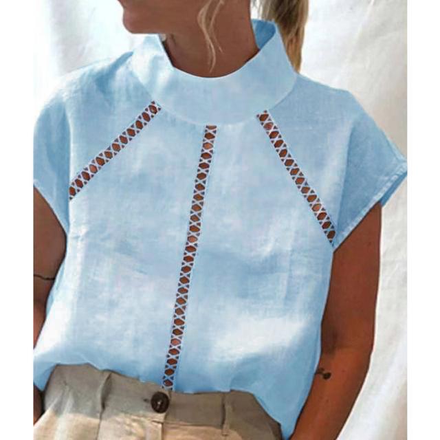 Винтажные топы, женская блузка, однотонная хлопковая льняная летняя повседневная шикарная туника, кружевные лоскутные белые блузки большого размера