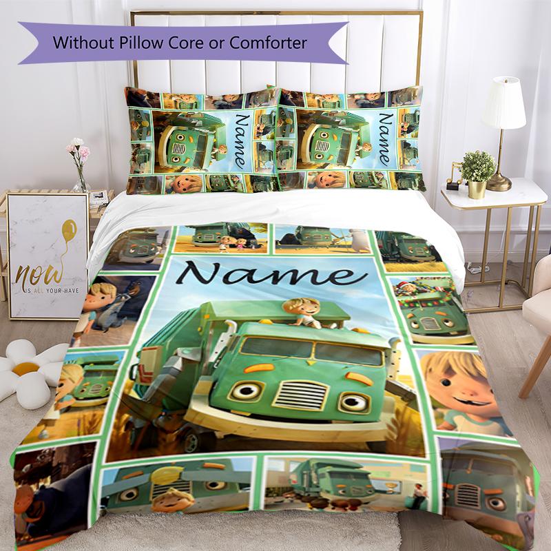 3pcs Custom Name Trash Truck Bedding Set Duvet Cover Closure Includes 1 Duvet Cover & 2 Pillowcases for All Seasons Bedroom Decor