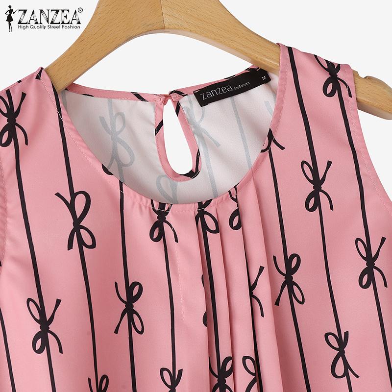 ZANZEA Женские повседневные майки без рукавов с круглым вырезом и летним принтом