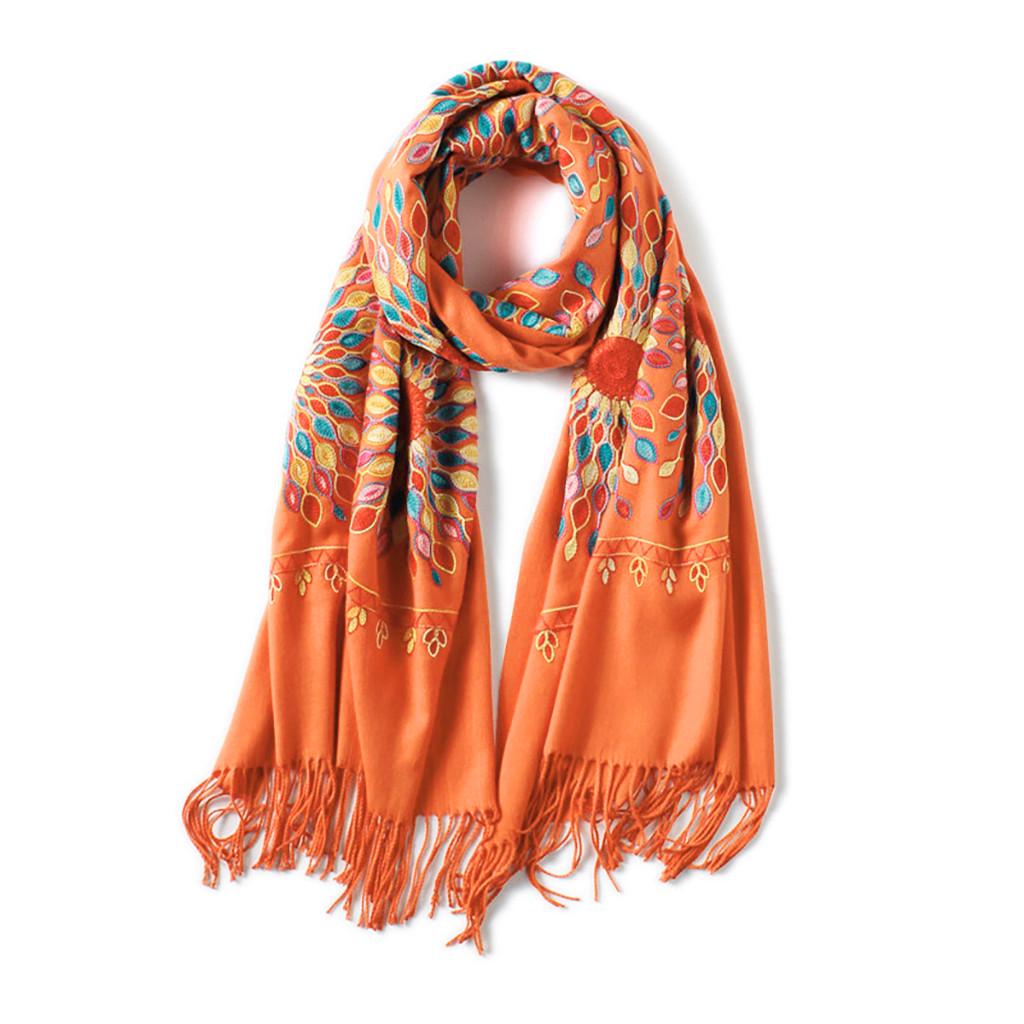 Women Scarf Sun Flower Embroidery Pashmina Cotton Shawls Floral Bandana Scarves