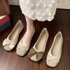 Милые Сладкие Балетки для Женщин Летние Повседневные Обувь без Шнурков с Круглым Носком для Женщин Однотонная Эластичная Ткань Бантик Повседневная Обувь