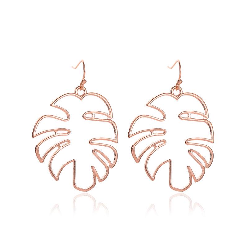 Bohemian Monstera Palm Tree Dangle Earrings For Women Gold Tropical Hollow Plant Leaves Big Earring Beach Brincos Gift