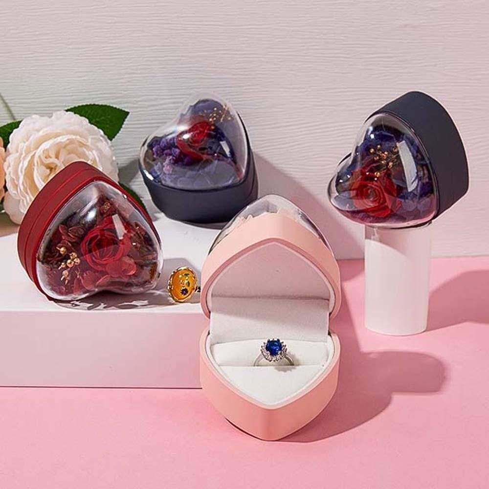 Composite Paper Ring Display Case Acrylic Jewelry Organizer Portable Heart Ring Box  Wedding