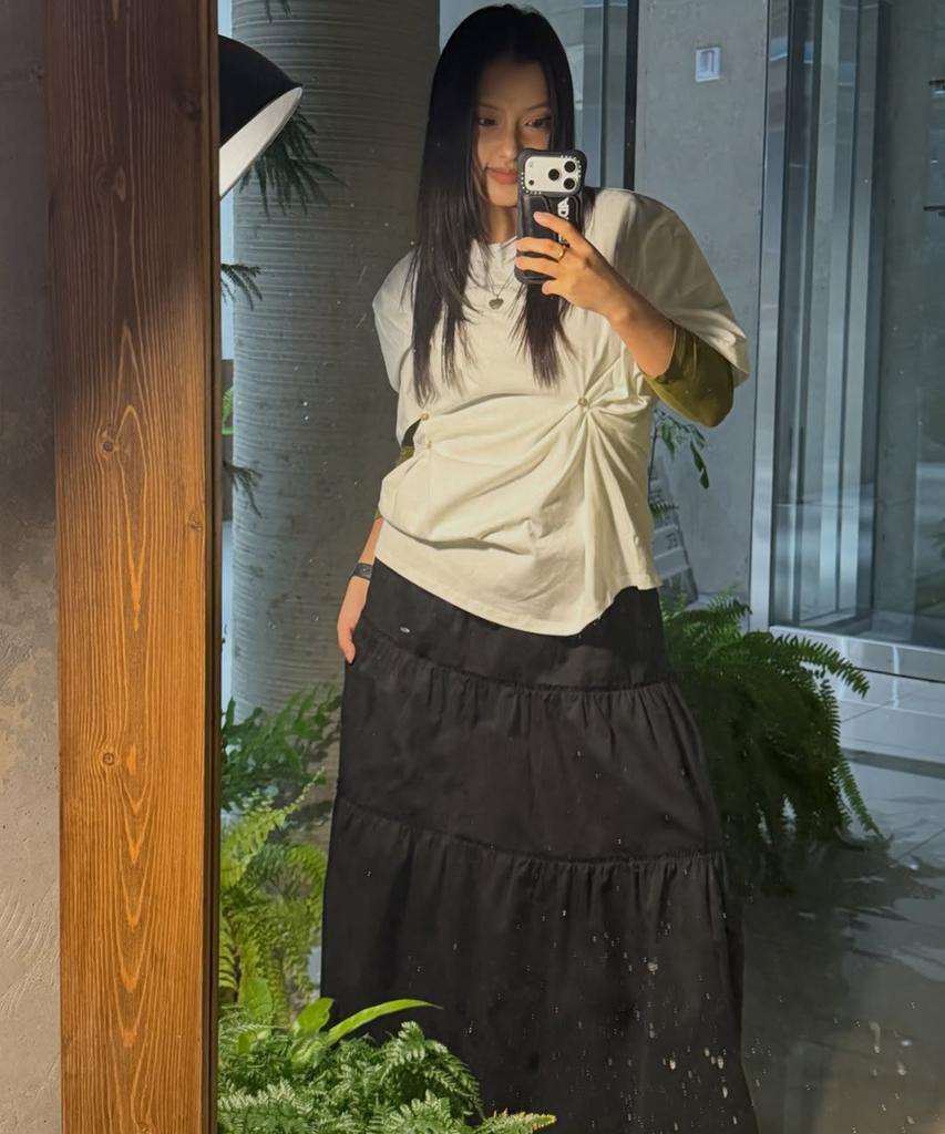 Dear Stalker Este Shirring Tiered Maxi Skirt - Black