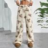 Women's Cute Bear Plush Pajama Pants Wide Leg Plush Casual Pants