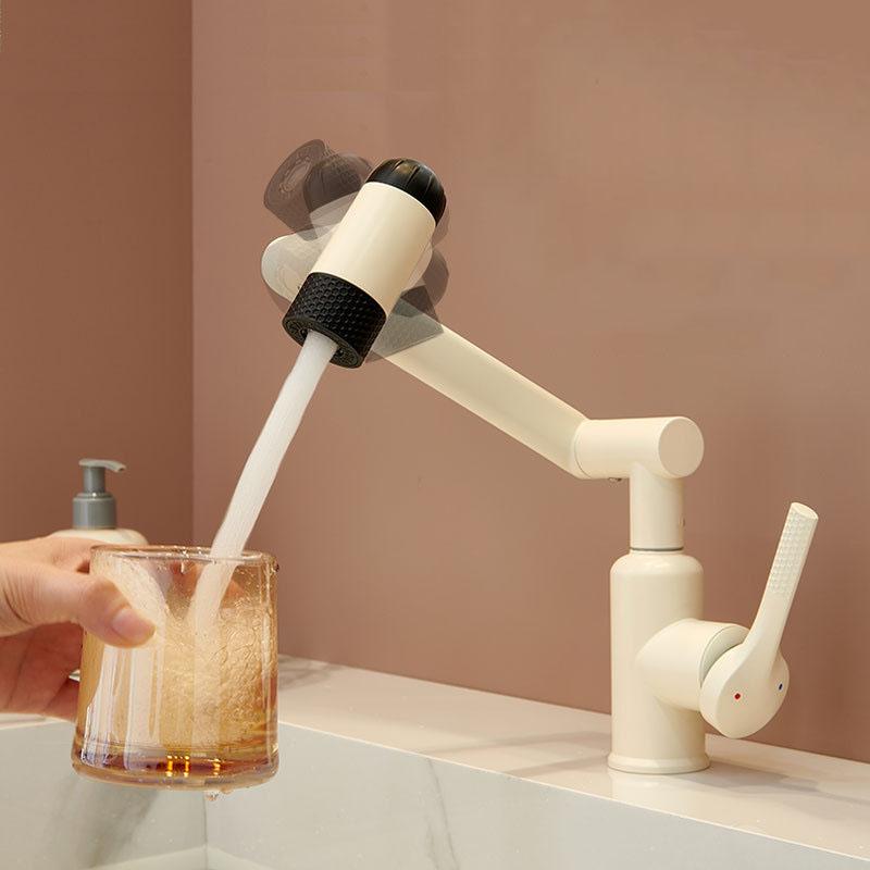 Белый Универсальный Вращающийся Смеситель для Раковины в Ванной Комнате Механический Рычаг Умывальник Одно отверстие Одинарная Ручка Смеситель для Горячей и Холодной Воды