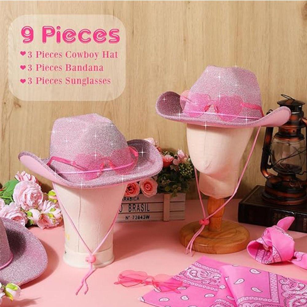 3pcs Funny Happy Hen Party Decor Shining Bachelorette Party Decor Western Cowboy Hat  Costume Party