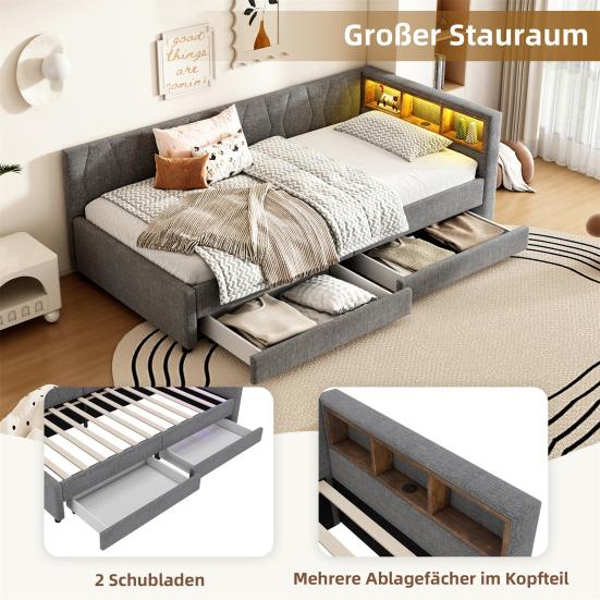Upholstered Bed Extendable Sofa 90x200cm with Slatted Frame, Youth Multifunctional Made of Skin-Friendly Velvet Fabric Beige Storage