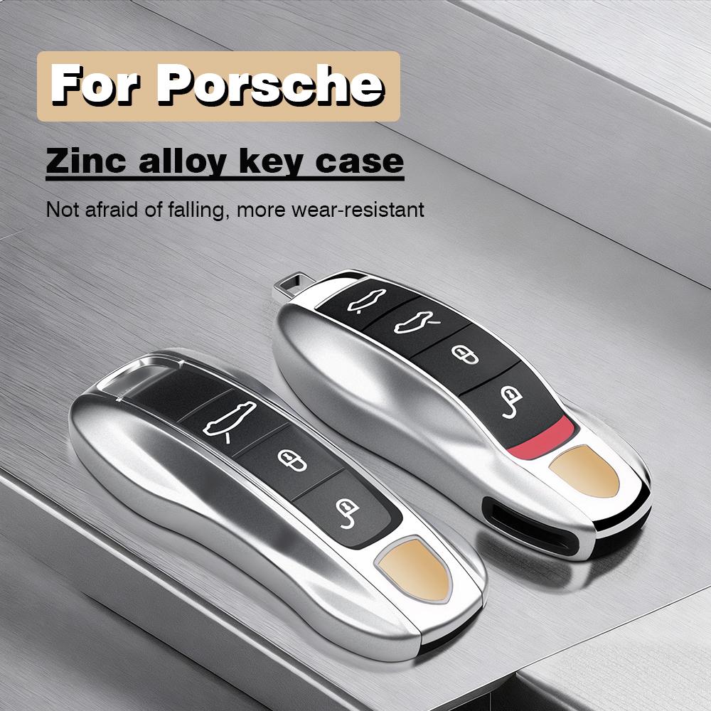 AABKQ1 Metal Material Case For Porsche Cayenne Panamera Macan Cayman 718 911 Taycan Gloss Chrome Key Shell Car Key Case