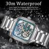 Trend Silver Watches Square Dial Stainless Steel Luxury Hollow Skeleton Mechanical Watch Waterproof Male Gifts Reloj Automático