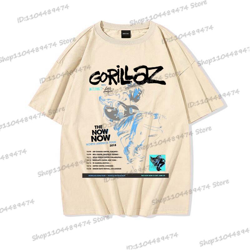 Cotton T-shirt Gorillaz Rock Band Streetwear Punk Crewneck Harajuku Men's Clothing Virtual Role Gorillaz Unisex Fashion Tees