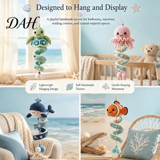 Crochet Supplies for Travel Ocean Animal Spiral Kit, DIY Coastal Hanging Ornament Beginner Craft Crafting Set with Yarn Kit And Accessories