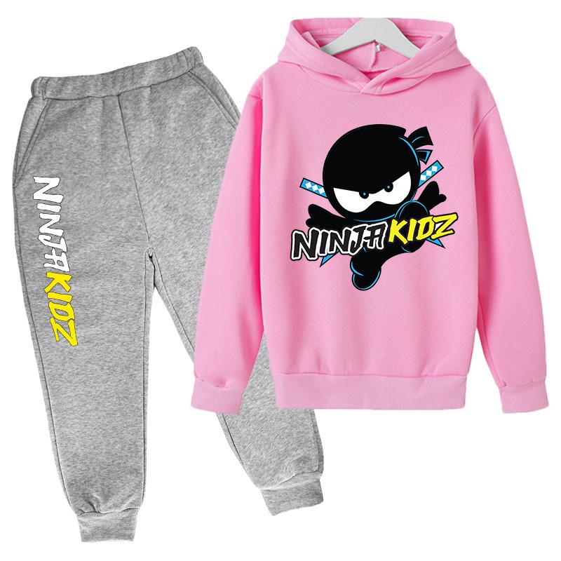 Толстовки с капюшоном для мальчиков и худи для девочек NINJA KIDZ Детский повседневный пуловер Весенние и осенние детские худи и спортивные штаны Костюм-двойка