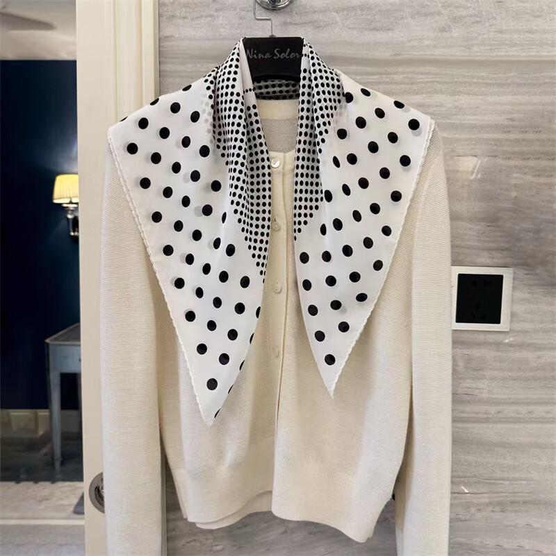 NINA SOLOR Hepburn Polka Dot Silk Square Scarf