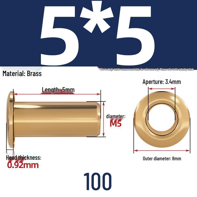 Pure Brass Hollow Rivets & Copper Eyelets Fasteners M1.3–M5