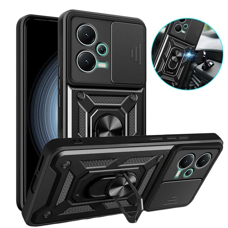 Armor Phone Case For Redmi Note 12 Pro Plus Turbo 13 K70 A3 13C 12S 4G 5G Slide Camera Lens Protection Car Holder Stand Cover
