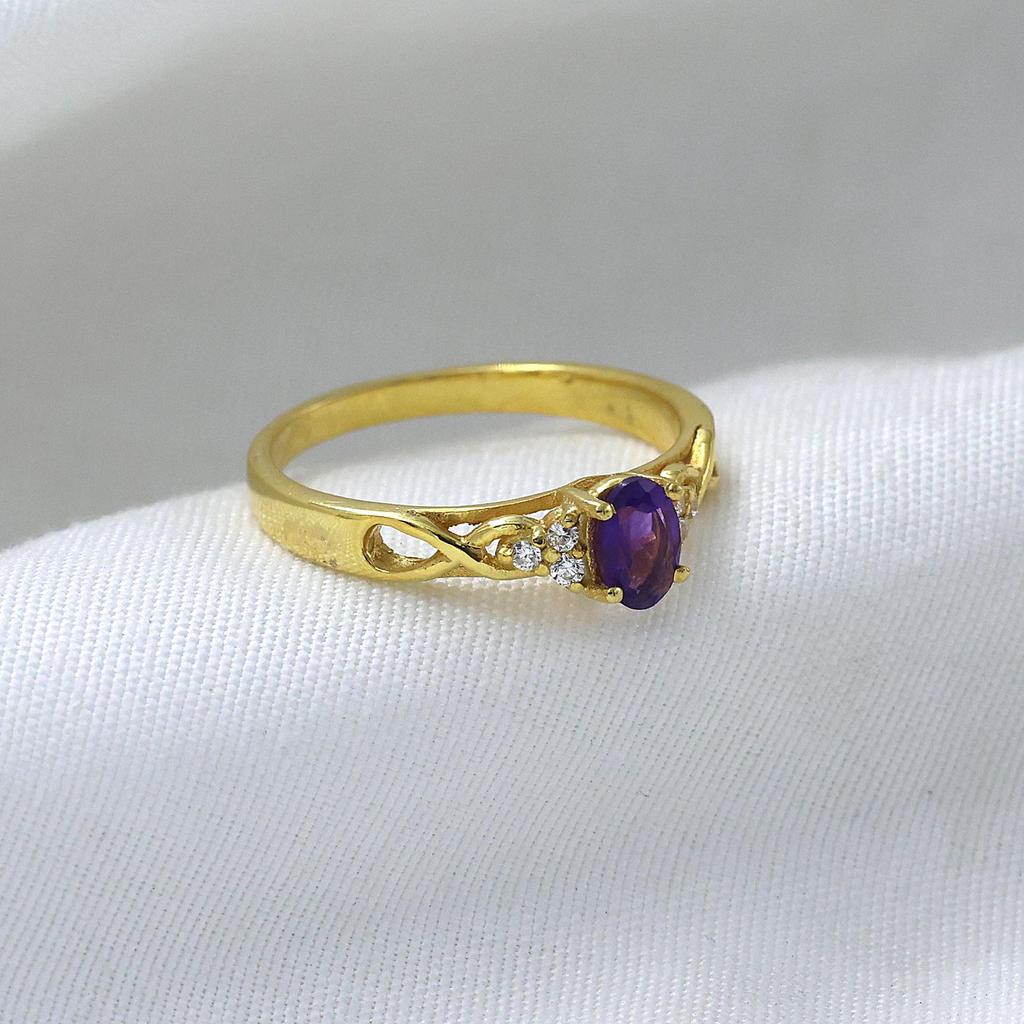 Amethyst Gold Plating Ring 925 Sterling Silver Handmade Jewelry Gift For Her