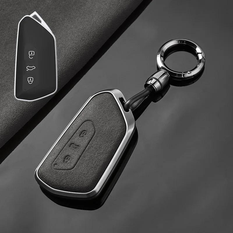 Interior Mouldings Aluminum Alloy Turn Fur for VW Volkswagen Golf 8 Mk8 2020 Skoda 3 Button Smart Remote Car Key Case Cover Ring