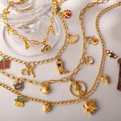 Модное DIY Цветное Мультяшное Подвеска Ожерелье Нержавеющая Сталь Позолоченное Трендовые Украшения