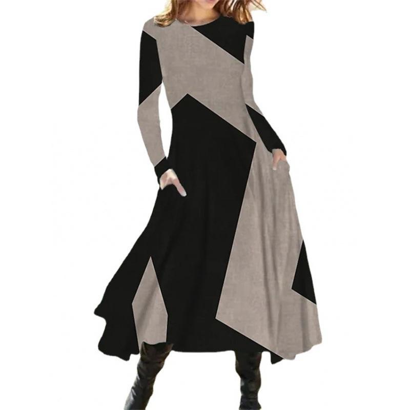 Women's Autumn Casual Ethnic Style Retro Fashion Long Sleeved Oversized Swing Long Dress