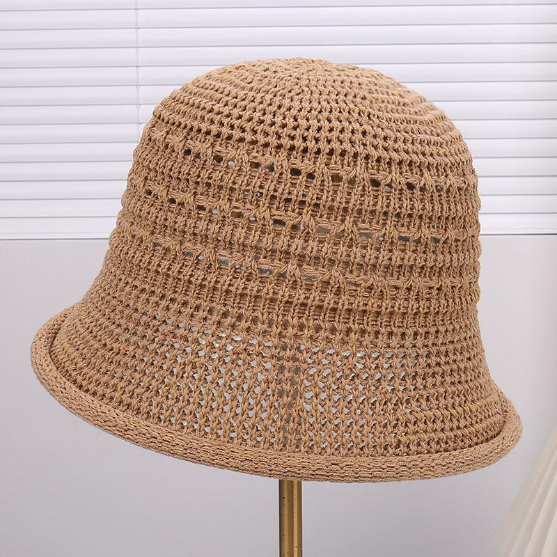 New hollow knitted bucket hat, crimped face covering, small and breathable, versatile and thin sunscreen sunshade basin hat
