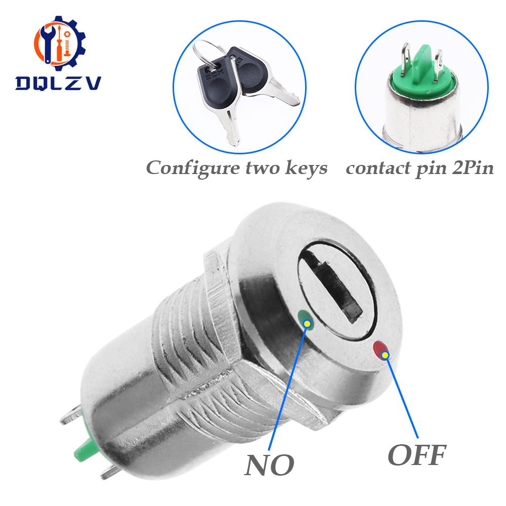 Electronic Key Switch Rotary 12mm 2 Position 1A Zinc Alloy 2 Keys 1PC ON OFF Phone Lock Security Power Button Tubular Terminals