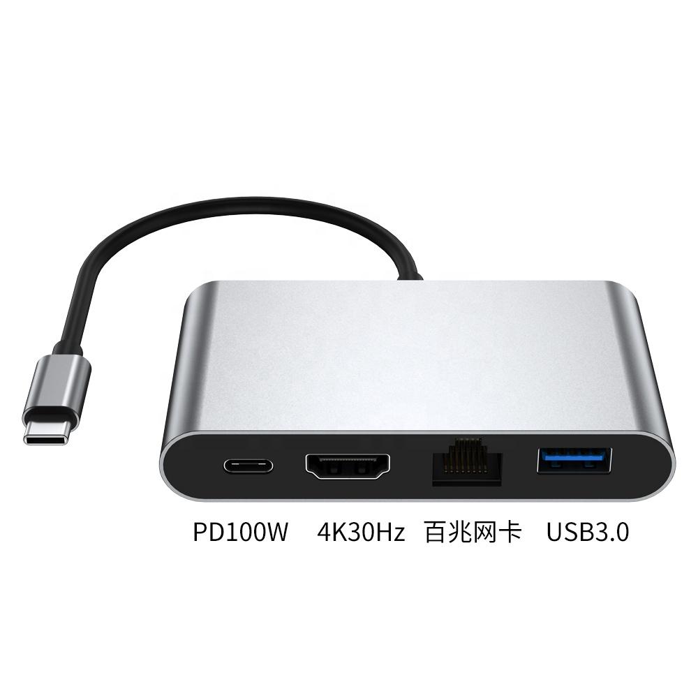 4 in 1 Usb-c Hub Adapter Type-c to 4k HD Converter Ethernet Usb 3.0 PD Hub for Mac Book Hub
