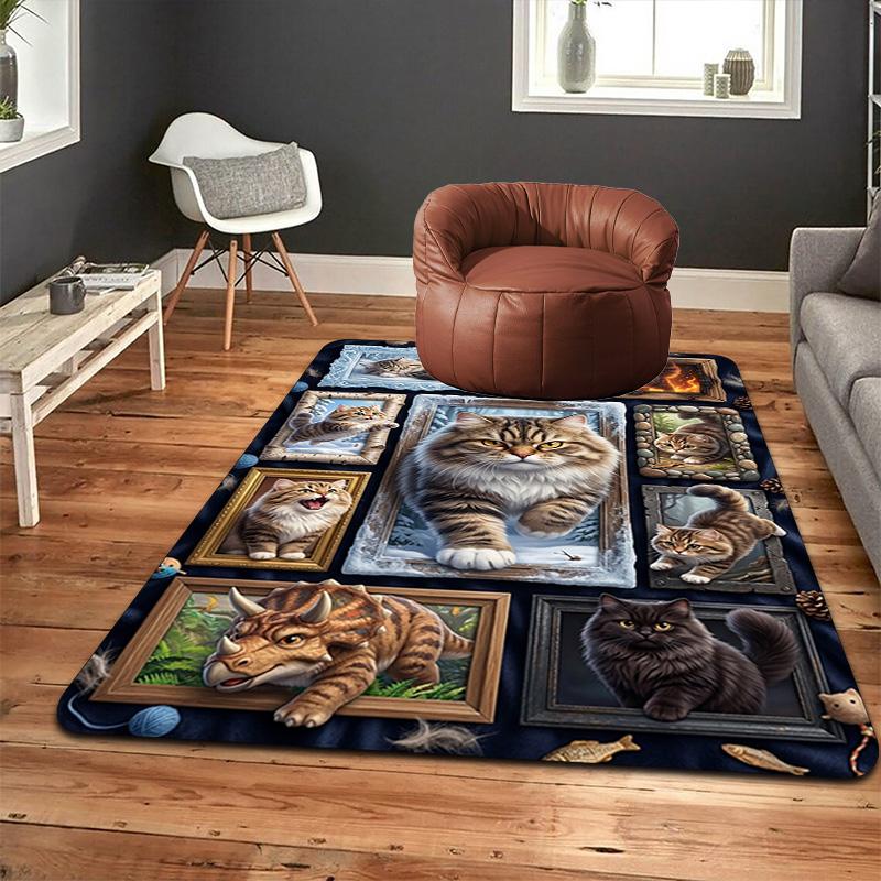 Cat Adventures Pattern Rug Floor Mat for Living Room or Bedroom Soft and Comfortable Carpet a Gift for Birthday and Holiday.
