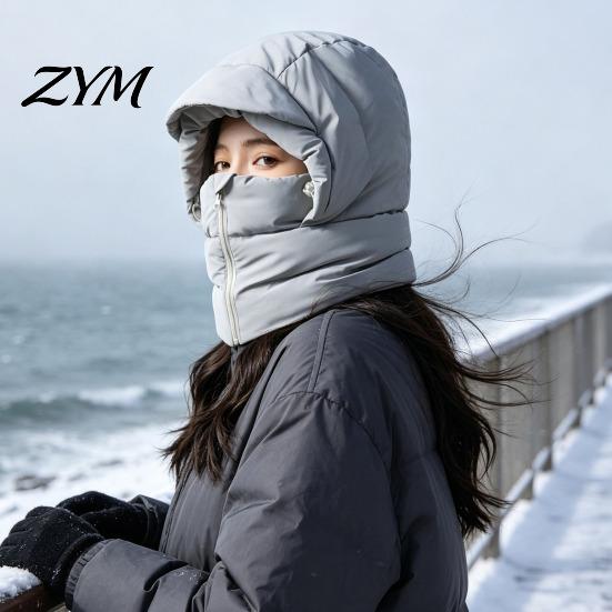 Cycling Skiing Hood Women Winter Balaclava Hat, Wind-Resistant Zipper Face Mask Hat for Cold Weather, Thermal Hooded Scraf Outdoor Ski