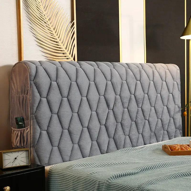 Роскошный утолщенный бархатный стеганый чехол на изголовье, однотонный высококачественный универсальный прикроватный чехол, мягкий плюшевый чехол на изголовье кровати