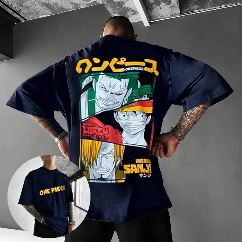 Унисекс Футболка с принтом из аниме One Piece Мужская Женская Луффи Зоро Санджи Графическая футболка 2026 Лето Хлопок Короткий рукав Уличная одежда Повседневные топы