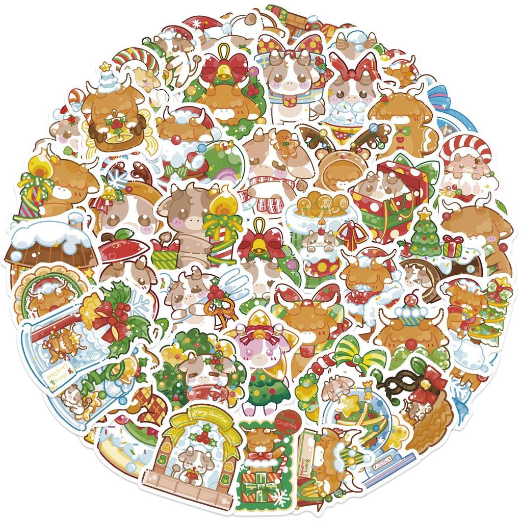 50 Cartoon Holographic Cartoon Christmas Calf Doodle Stickers Decorate Suitcase Notebook Diy Waterproof