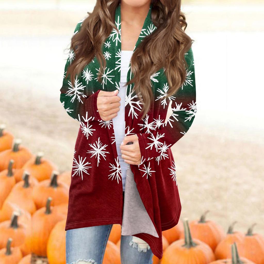 Women's Fashion Casual Printed Medium Length Cardigan Jacket Coat
