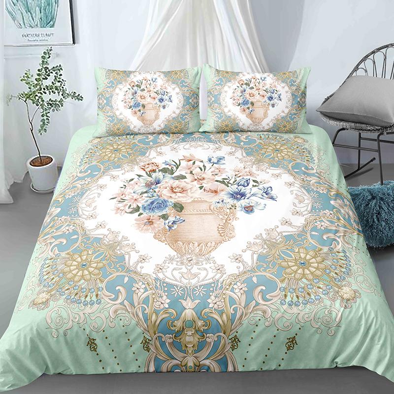 Floral Pattern Printed Polyester Duvet Cover Set Flowers Quilt Cover Double Full Queen King Size Bedding Set with Pillowcase