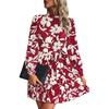 Women Printed Dress with Waistband Long Sleeves Half High Collar Dress Pleated Hem Short Dress