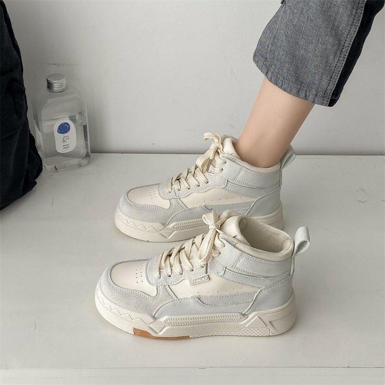 2024 spring new muffin thick-soled round head lace-up single shoes women's high-top sports board shoes fashion casual shoes women
