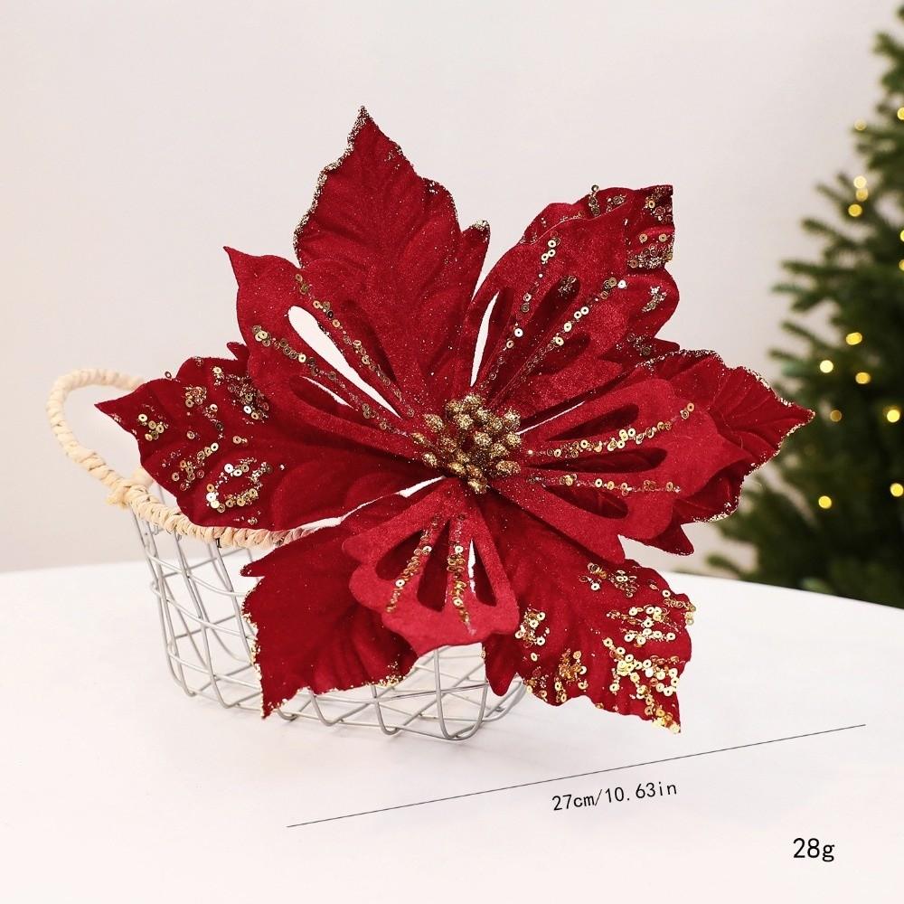 27cm Fake Flower Fabric Plastic Xmas Tree Decorations New Glitter Poinsettia  Xmas
