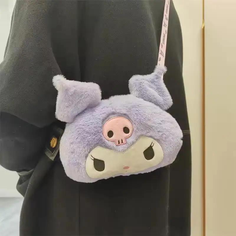 Sanrio Cute Kuromi Plush Bag Large Cute room decor anime plush toys storage bag Shoulder Bag Tote Girl Makeup Plushie bag Gifts