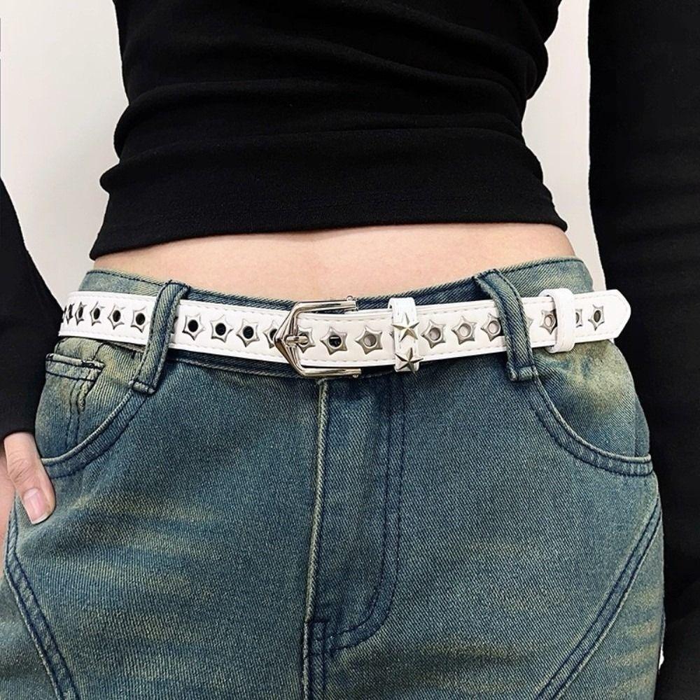 Звездные люверсы Женский джинсовый ремень Металлическая пряжка Девочки Клепаный пояс Y2K Звездные поясные ремни Женский