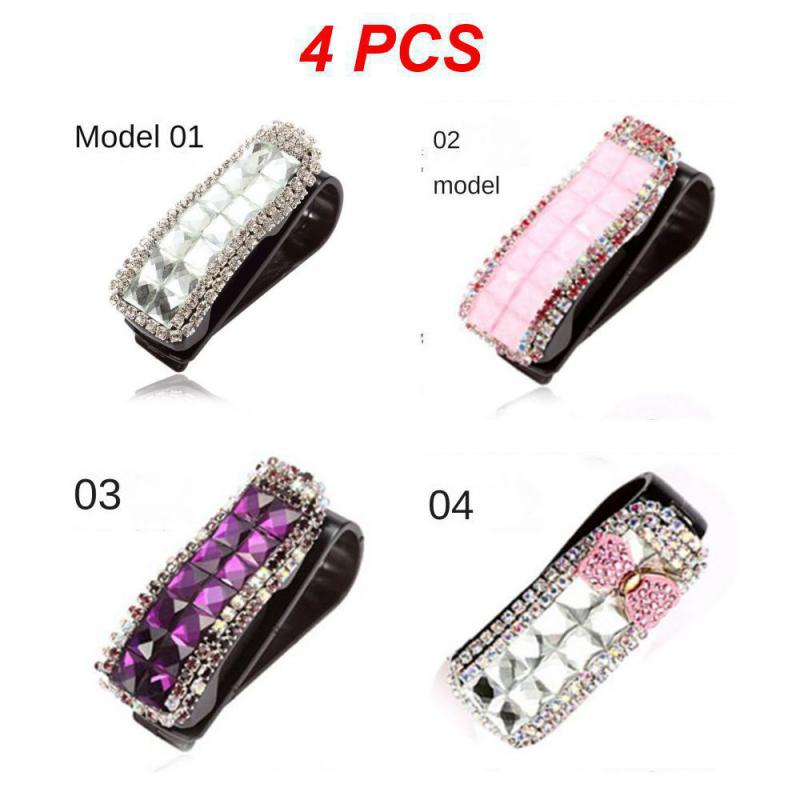 1~4PCS Car Glasses Clip Multifunctional Creative Imported Crystal Shape Car Interior Car Storage Clip Durable