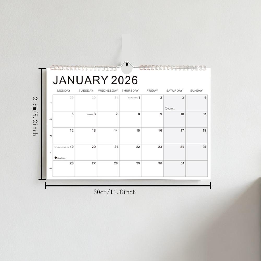 New Jan. 2026 - Jun. 2027 2026 Calendar with Hook Thick Paper Hanging Calendar Holidays Marked Colorful English Calendary Home